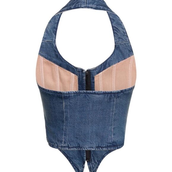 Miaou Denim Halter Top Denim Vest Miaou Dani Halter Crop Top Corset - Picture 2 of 11
